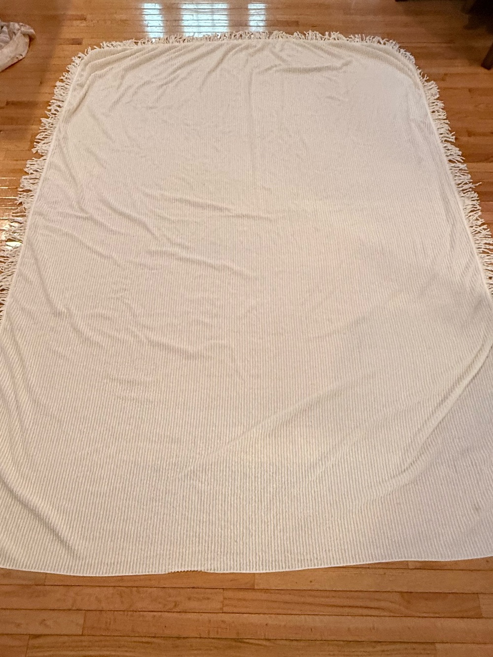 VTG Cotton Cream Textured Ribbed Fringe Bed Coverlet Twin Cottage Shabby Chic - Picture 7 of 10